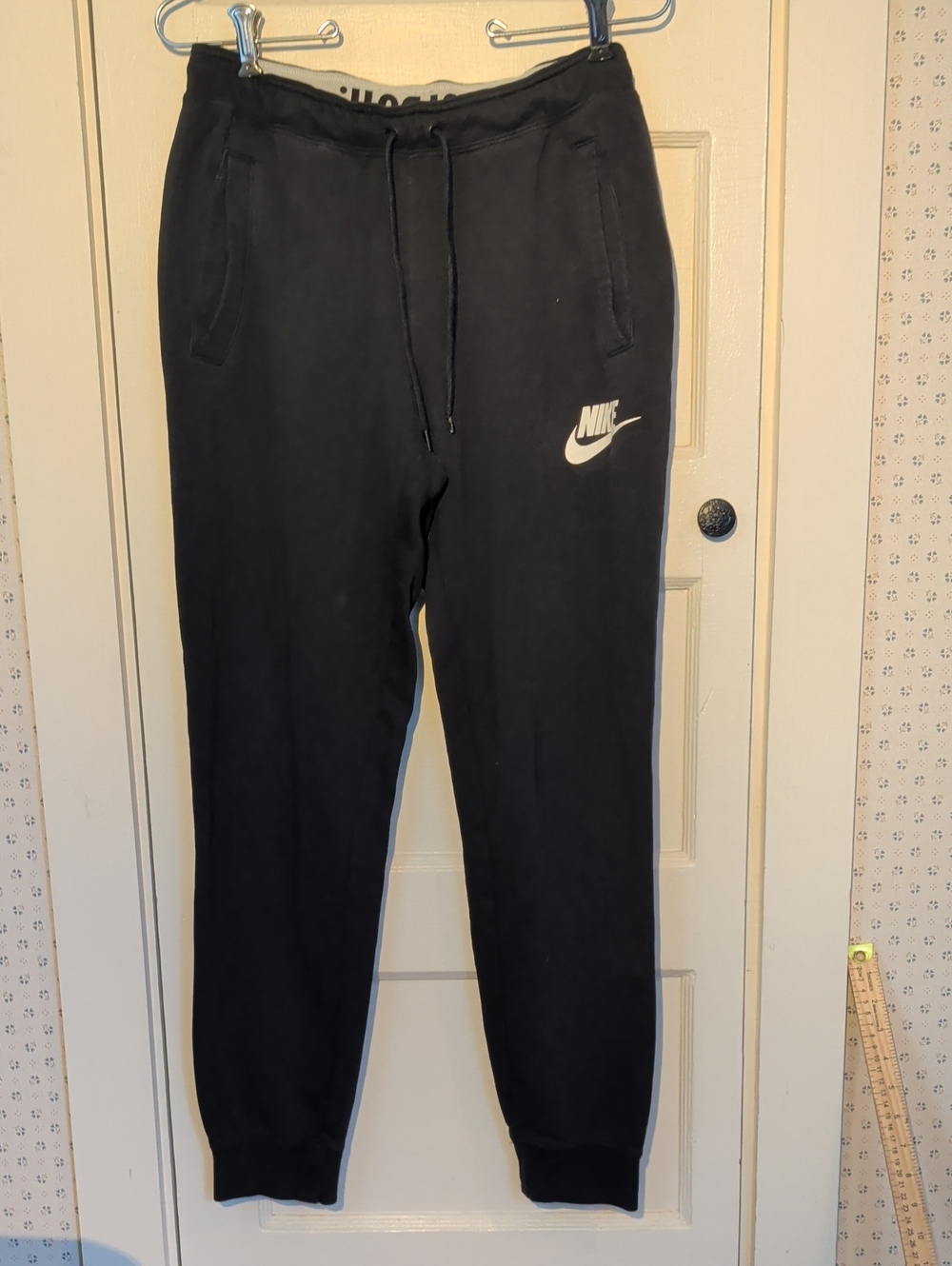 Nike Sweatpants S Men's Black Fleece Joggers Thick Cotton "Just Do it" Swoop